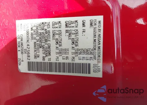 2010 Suzuki Equator Rmz-4 from USA, damaged, VIN 5Z61D0EV7AC425682